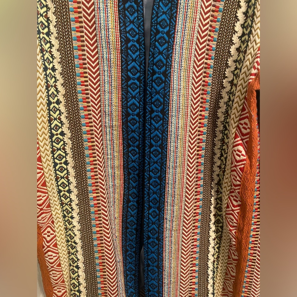 Zara Women Striped Embroidered Ribbon Braided Fringe Tapestry Jacket Sz L - Picture 7 of 9